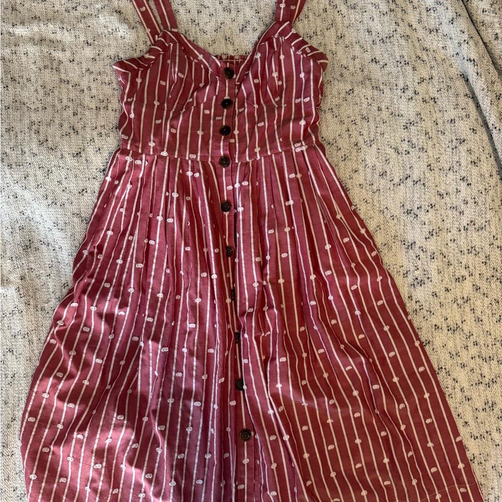 Anthropologie Red and White Striped Midi Dress